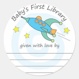 Weltraumraketenbaby-Buchzeichen Runder Aufkleber
