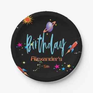 Weltraumraketenjungen zum Geburtstag Pappteller
