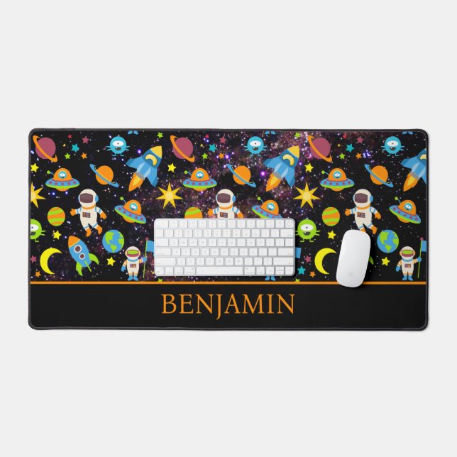 Weltraumraketenplanet schwarz schreibtischunterlage (Tastatur & Maus)