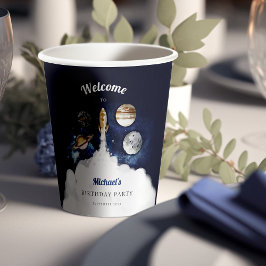 Weltraumraketenplaneten Galaxy Blue Boy Pappbecher