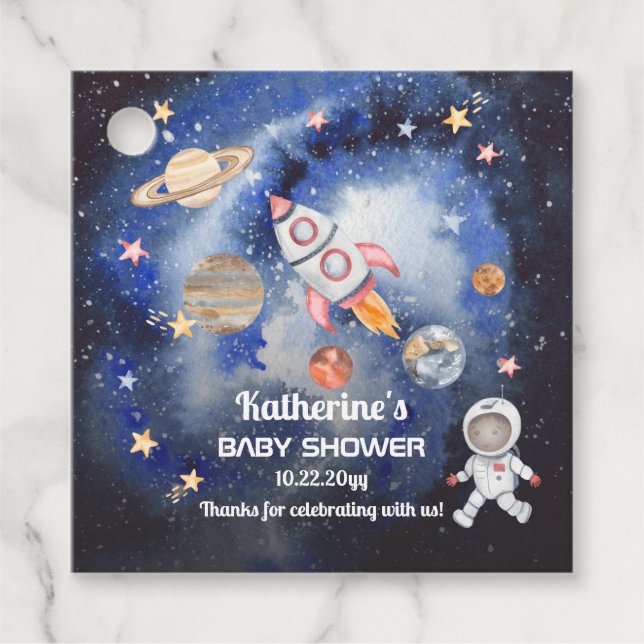Weltraumraketenplaneten Kinderdusche Geschenkanhänger (Vorderseite)