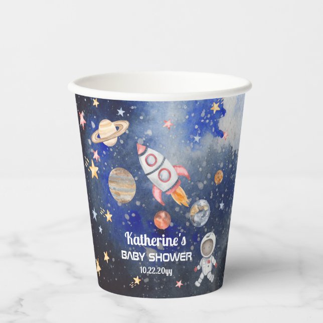 Weltraumraketenplaneten Kinderdusche Pappbecher (Vorderseite)
