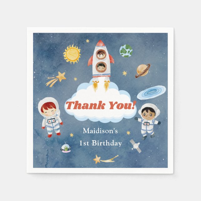 Weltraumraketenplaneten Papier Teller Napkins Serviette (Vorderseite)