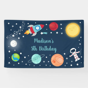 Weltraumraketenschiff Astronaut Planets Geburtstag Banner