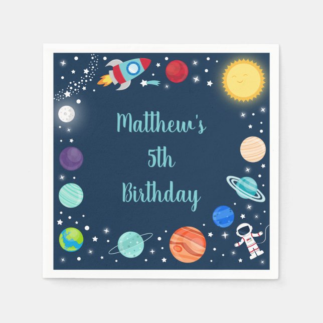 Weltraumraketenschiff Astronaut Planets Geburtstag Serviette (Vorderseite)
