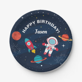 Weltraumraketenschiff Astronaut zum Geburtstag Pappteller