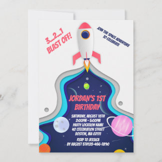 Weltraumraketenschiff Geburtstagsparty Einladung