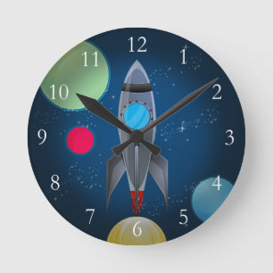 Weltraumraketenschiff Runde Wanduhr