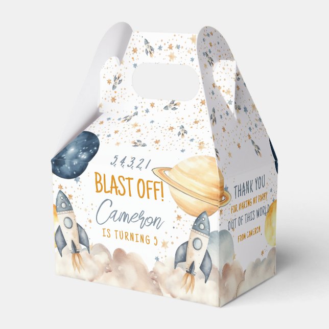 Weltraumraketenschiff Weltraum Geburtstagsparty Geschenkschachtel (Rückseite)