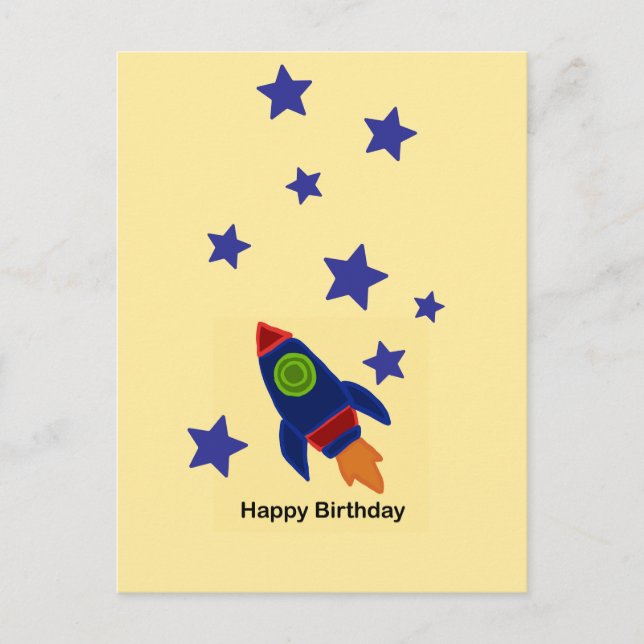 🚀 Weltraumraketenschiff zum Geburtstag glücklich Postkarte (Vorderseite)