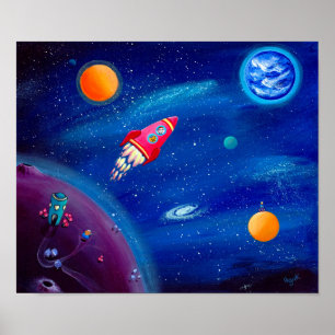 Weltraumreise Raketen-Druck Weltraumnursery Poster