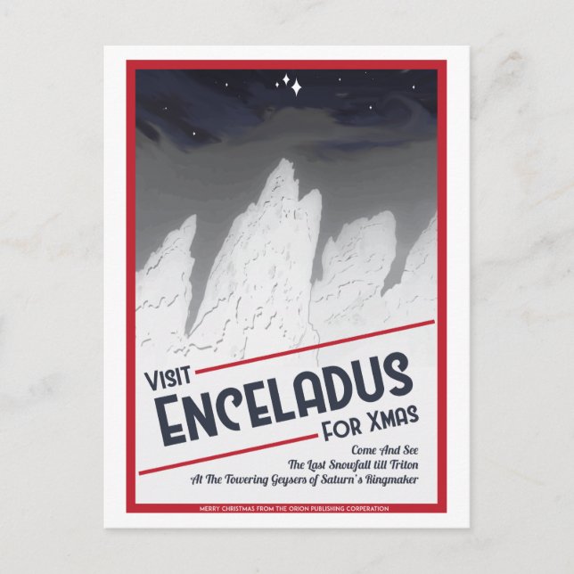 Weltraumreise Weihnachten Postkarte - Enceladus (Vorderseite)