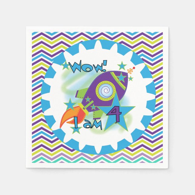 Weltraumschiff 4. Geburtstag Papier Napkins Serviette (Vorderseite)