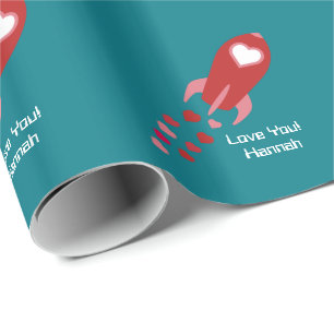 Weltraumschiff in Rosa und Roter Liebe Geschenkpapier