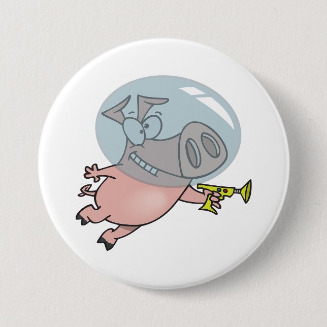 Weltraumschwein mit Strahlenpistole Lustiger Astro Button (Vorderseite)
