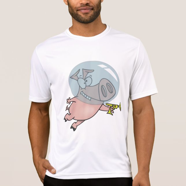 Weltraumschwein mit Strahlenpistole Lustiger Astro T-Shirt (Vorderseite)