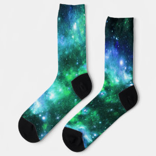 Weltraumsocken - Blaues Green Star-Muster Socken