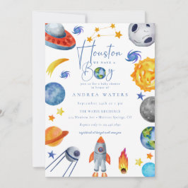 Weltraumsolarsystem | Wasserfarben-Babydusche Einladung