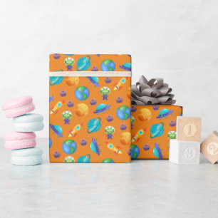 Weltraumsonder auf Orange Geschenkpapier