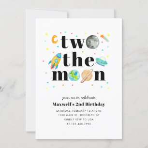 Weltraumstars Planet ZWEI DER Mond 2. Geburtstag Einladung
