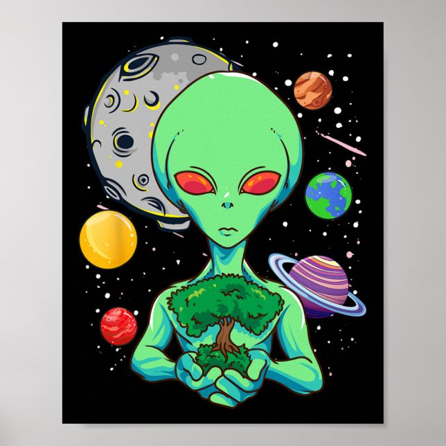 Weltraumtag Feier Kosmische Alien Baum des Lebens  Poster (Vorne)