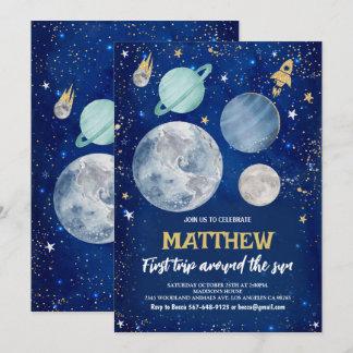 Weltraumtag zum ersten Geburtstag Einladung