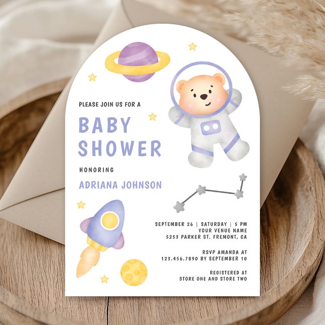 Weltraumteddy Bären Astronaut Arch Baby Dusche Einladung (Von Creator hochgeladen)