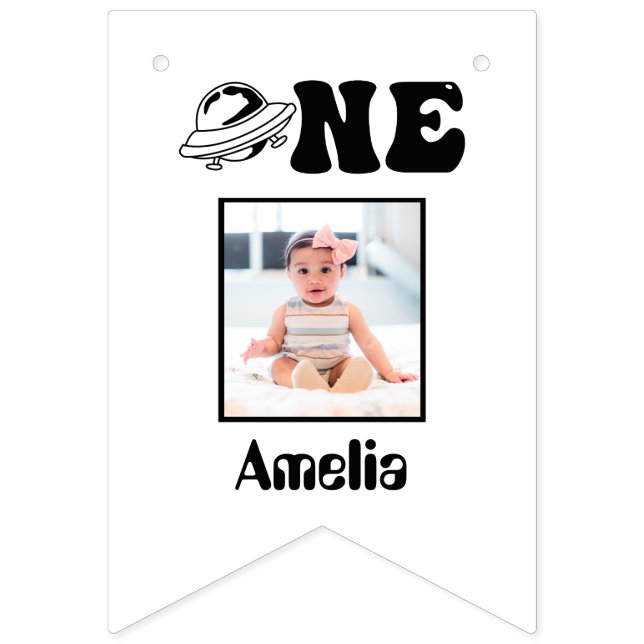 Weltraumthema 1. Geburtstag 12. Foto Banner (Erste Fahne)