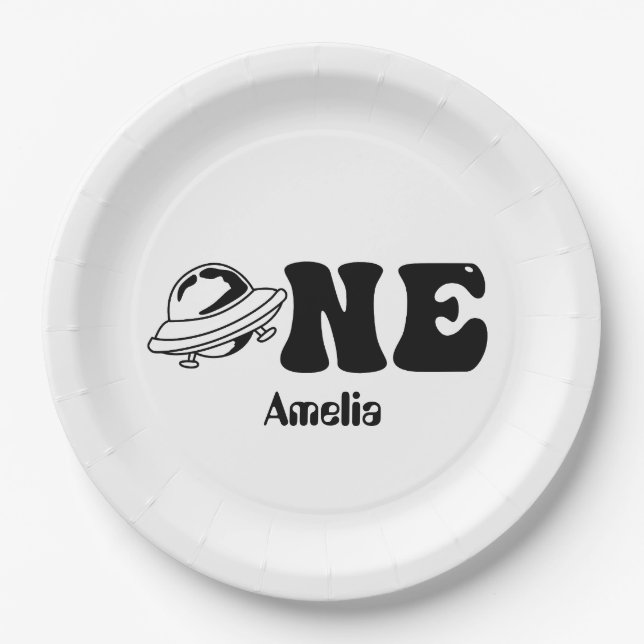 Weltraumthema 1. Geburtstag Pappteller (Vorderseite)