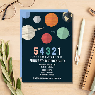 Weltraumthema Geburtstag Countdown-Party Einladung