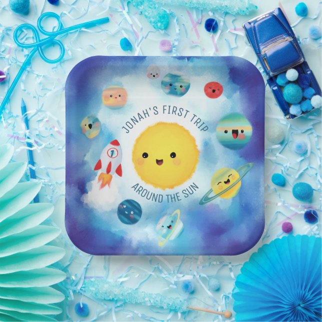 Weltraumthema Weltraumrakete 1. Geburtstag Pappteller (Party)