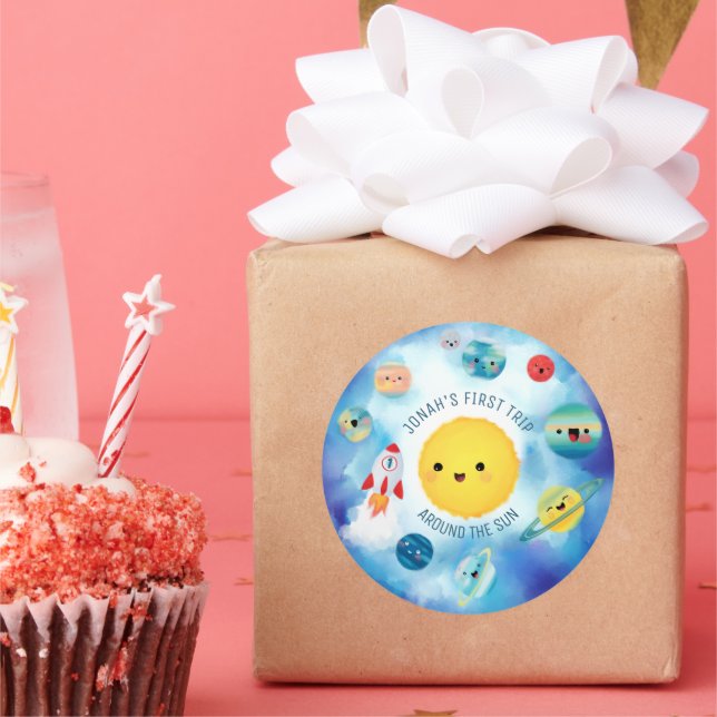 Weltraumthema Weltraumrakete 1. Geburtstag Runder Aufkleber (Party)