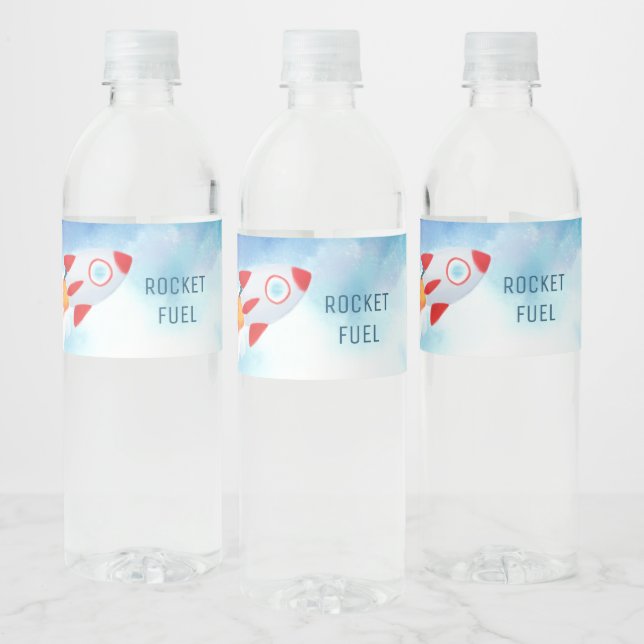 Weltraumthema Weltraumrakete 1. Geburtstag Wasserflaschenetikett (Flaschen)