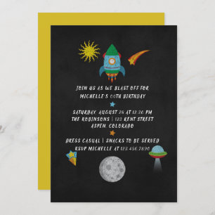 Weltraumthematik Chalkboard Geburtstagseinladung Einladung