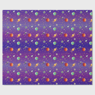 Weltraumthemen-Astronaut, Raumschiff und Planet Geschenkpapier