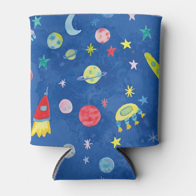 WeltraumUniversum UFO PLanet Wasserfarbmuster Dosenkühler (Vorderseite)