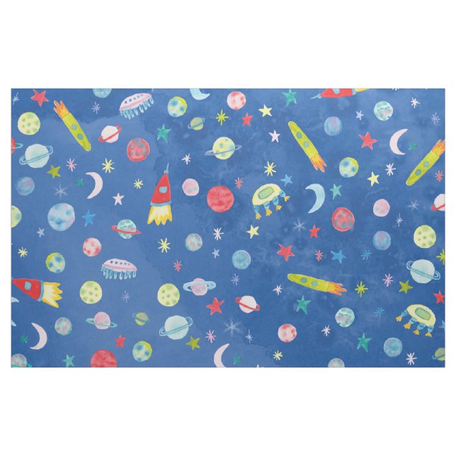 WeltraumUniversum UFO Wasserfarbmuster Stoff (Fat Quarter (45,7 x 55,9 cm))
