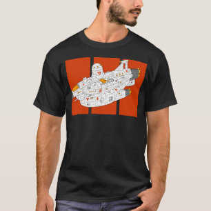 Weltraumwal 1. Schiff mit weißem und rotem Raum. T-Shirt