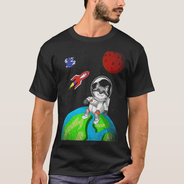 Weltraumwald-Tier-Raketenastronauten Raccoon T-Shirt (Vorderseite)