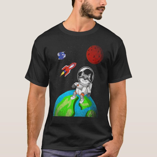 Weltraumwald-Tier-Raketenastronauten Raccoon T-Shirt (Vorderseite)