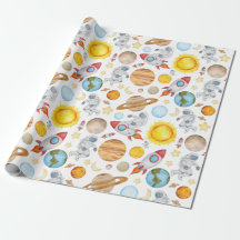 Weltraumwrapping Paper - Planets Astronaut Rocket