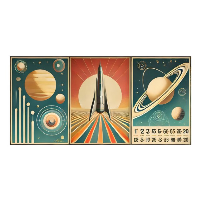 Weltraumzeitalter Art Space Time Kalender Fotodruck (Vorne)