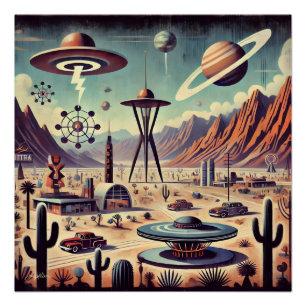 Weltraumzeitalter Außerirdische Wüsteninvasion Fan Poster
