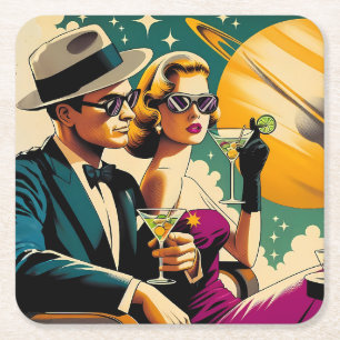 Weltraumzeitalter Las Vegas Martini Gangster Party Rechteckiger Pappuntersetzer