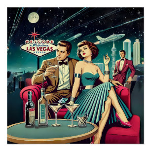Weltraumzeitalter Las Vegas Martini-Party Poster
