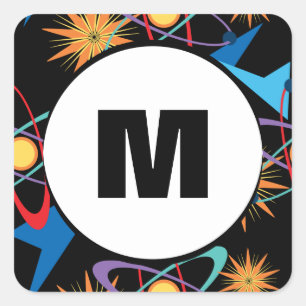 Weltraumzeitalter-Retro mehrfarbiges Muster Quadratischer Aufkleber