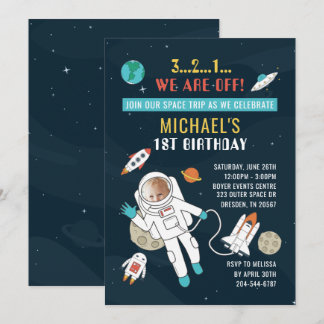 Weltraumzukunftsastronaut 1. Geburtstag Foto Einladung