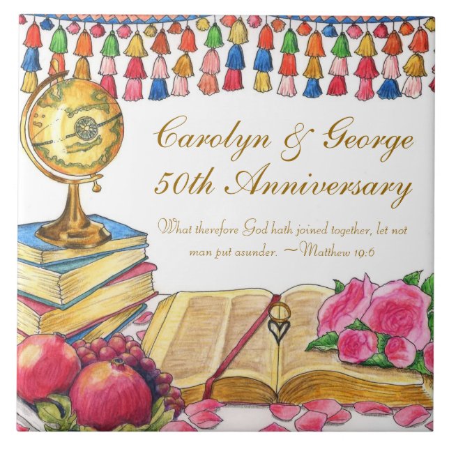 Weltreise-Hochzeits-/Jahrestags-Fliese Fliese (Vorderseite)