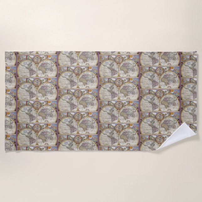 Weltreisend-Vintage Karte Thunder_Cove Strandtuch (Vorderseite)