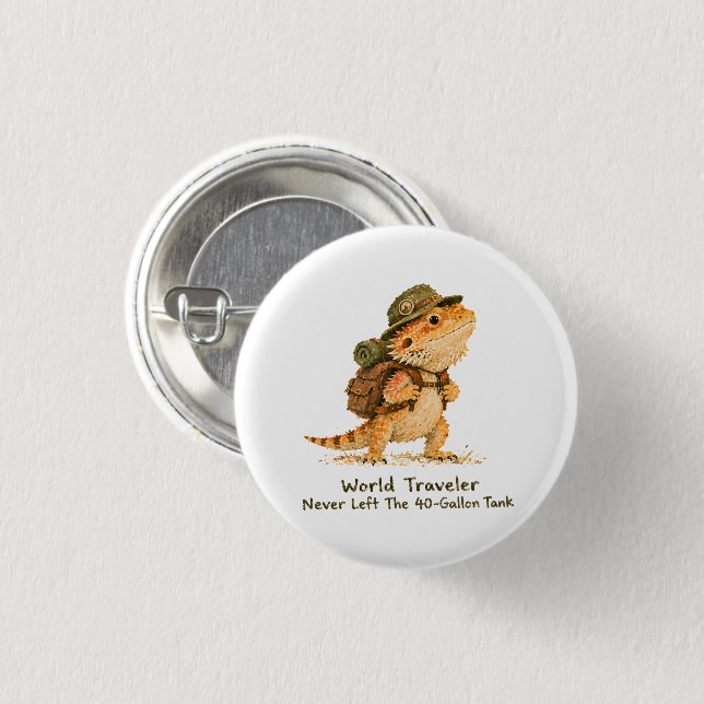 Weltreisender Bartagamen-Kunst  Button (Vorne & Hinten)